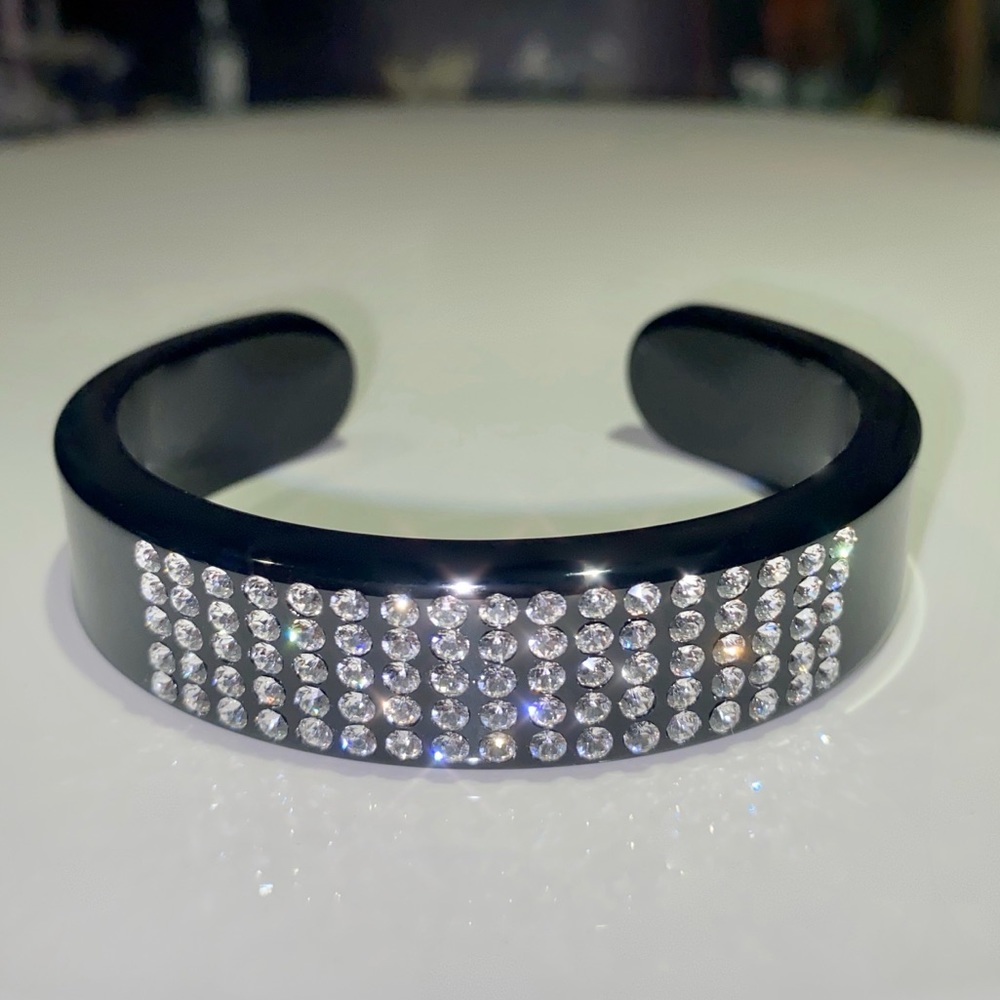 Handmade Black Crystal Acrylic Cuff Bracelet For Women, Modern Design Cuff